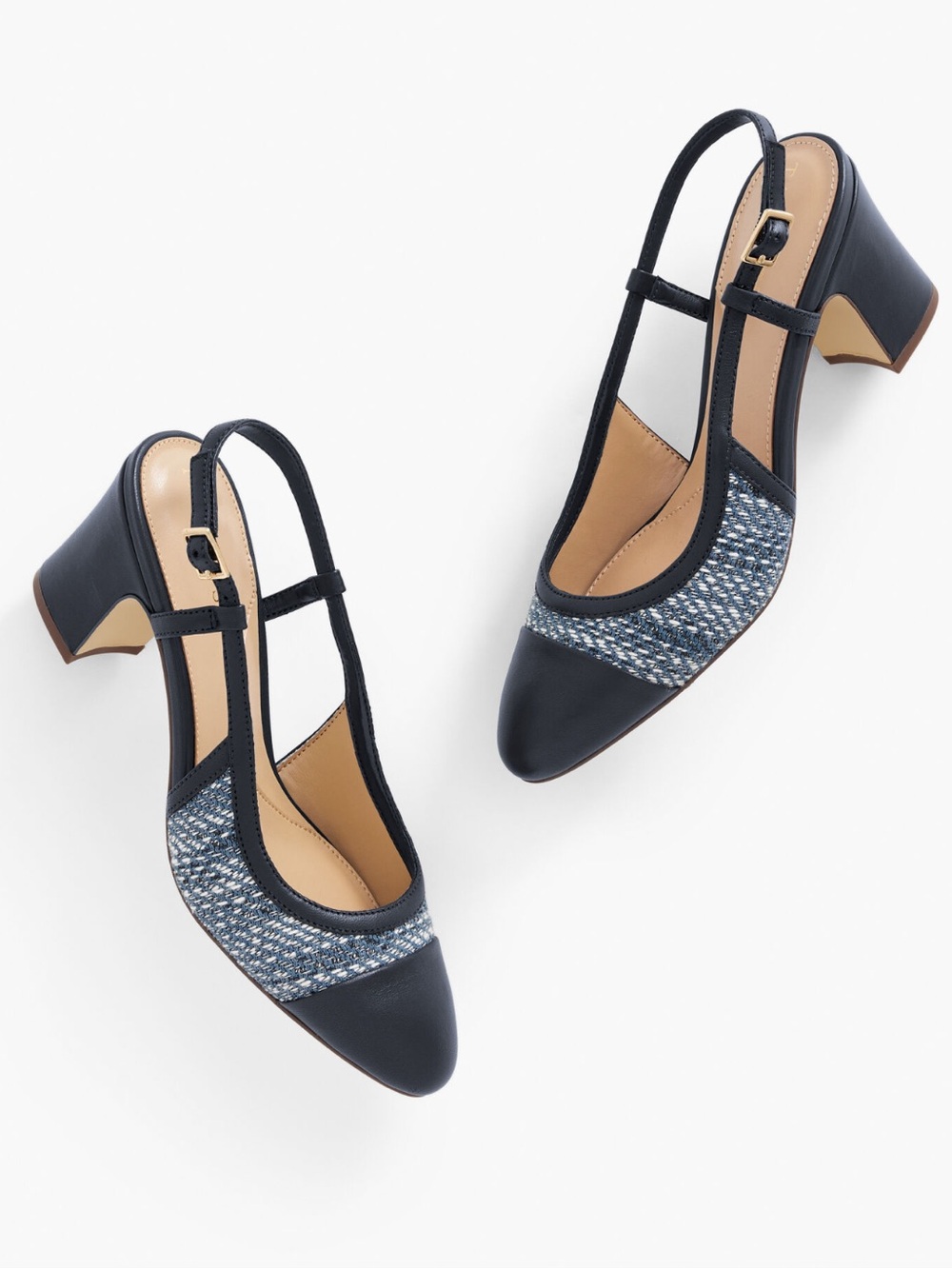 Talbots Irene Slingback Tweed Classic Pumps Navy Heels - 9